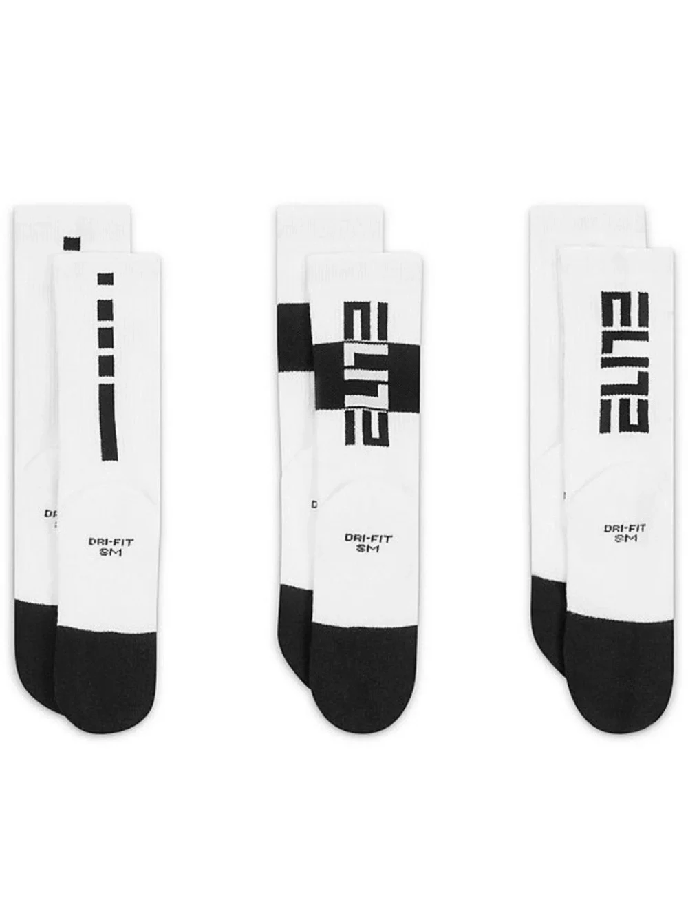 Nike Elite Crew Athletic Cushioned Socks White Black Grey 3 Pack DRI FIT